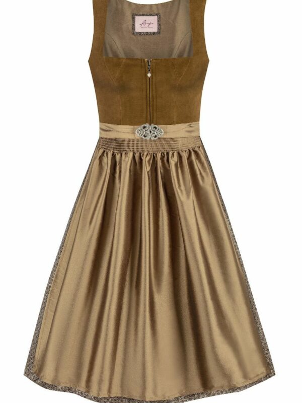 Midi Dirndl 70 cm olivbraun taupe Samt Pascal 015077