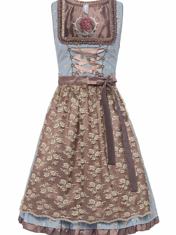 Mini Dirndl 60cm hellblau gepunktet taupe Stella 003177