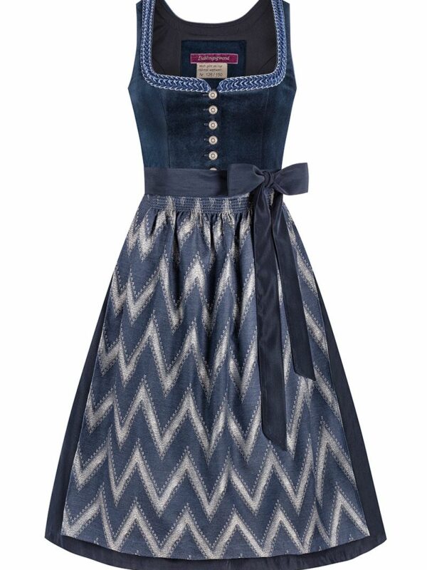 Midi Dirndl 70 cm blau grau Samt Amalia 015906 - limitiert