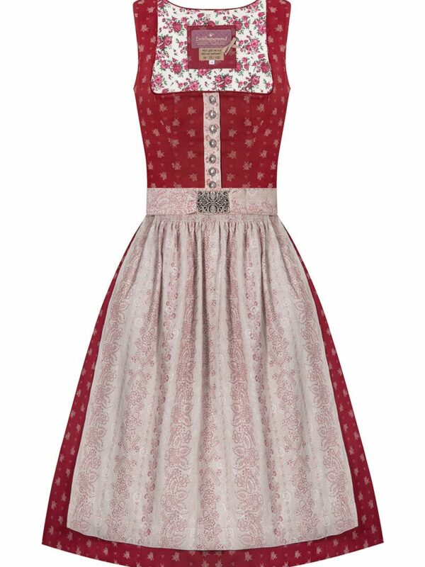 Midi Dirndl 70cm rot beige Babett 004698 - limitiert