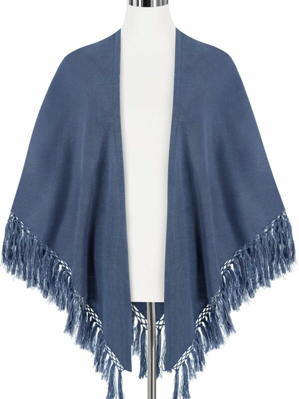 Poncho rauchblau mit Fransen 009913