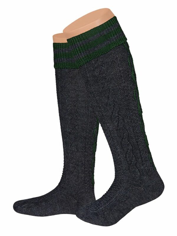 Trachtensocken lang anthrazit grün Merinowolle 005547