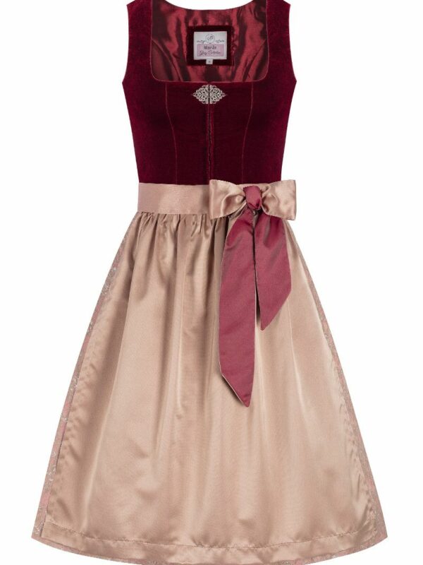 Midi Dirndl 65 cm dunkelrot taupe Samt Greta 013913