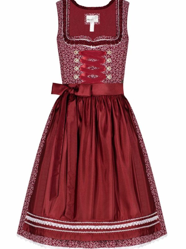 Mini Dirndl 60cm dunkelrot weiß gemustert Domenica 006475