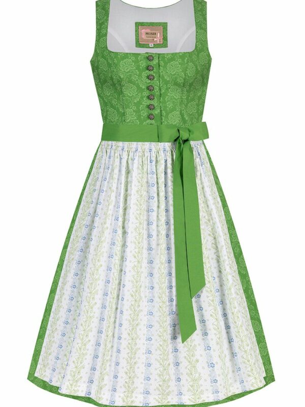 Midi Dirndl 65 cm grün weiß geblümt Traudl 010894