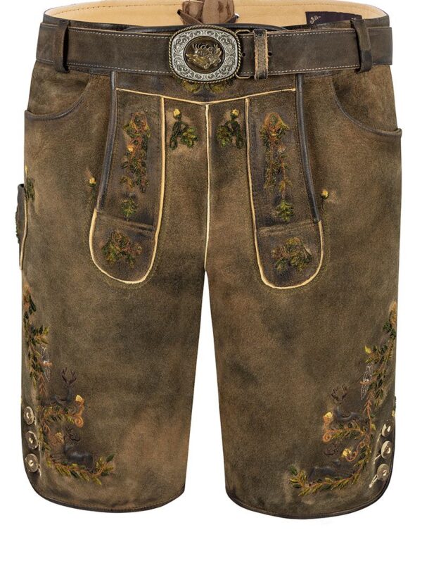 Lederhose (große Größen) kurz mit Gürtel braun grün Chris 015052 ~ 31