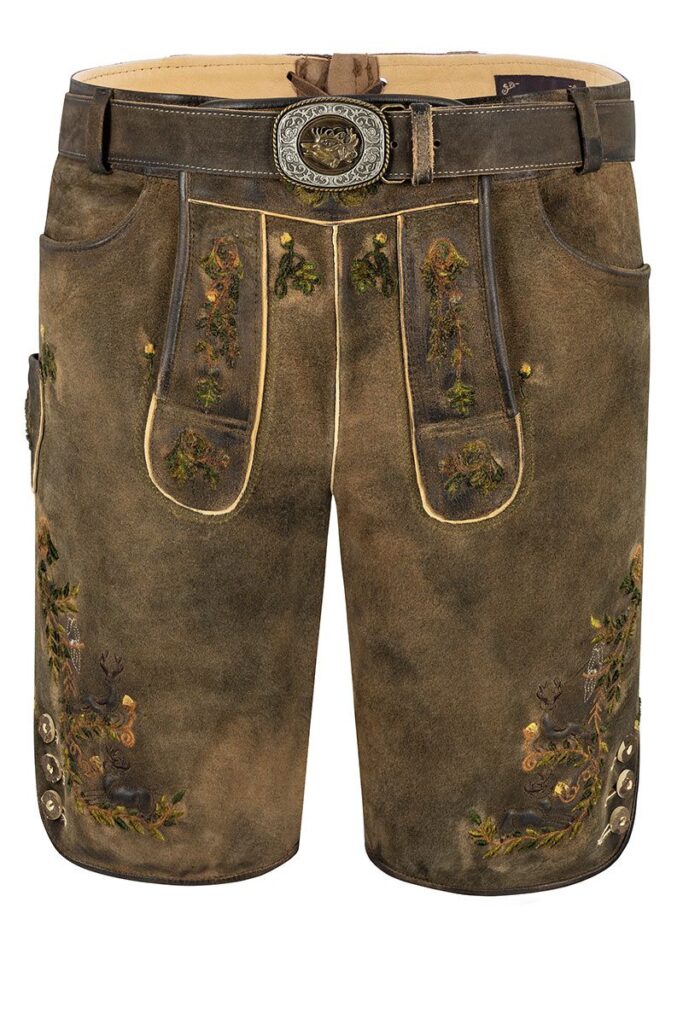 Lederhose (große Größen) kurz mit Gürtel braun grün Chris 015052 ~ 31