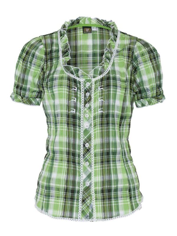Trachtenbluse kurzarm grün kariert Stretch 002618 ~ 34