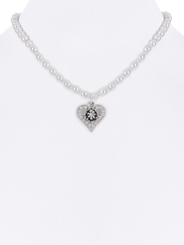 Perlencollier mit Herzanhänger und Edelweiß 000143 ~ weiß