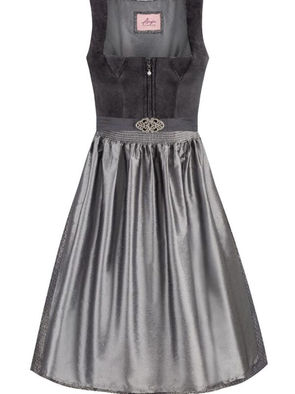 Midi Dirndl 70 cm anthrazit silbergrau Samt Pascal 015080 ~ 46