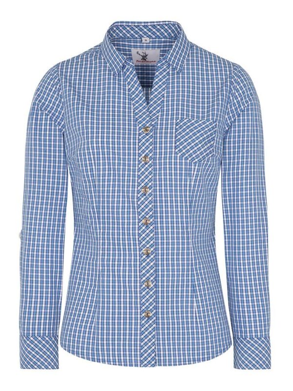 Trachtenbluse langarm blau kariert Neckar 016379 ~ 42