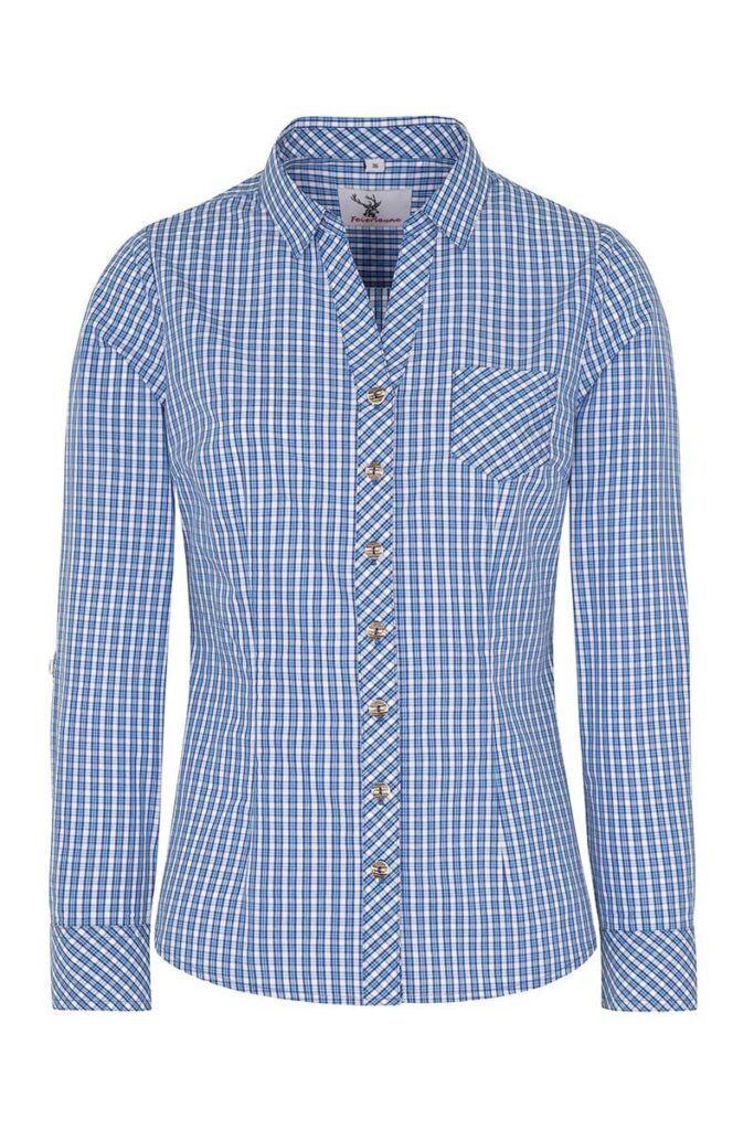 Trachtenbluse langarm blau kariert Neckar 016379 ~ 42
