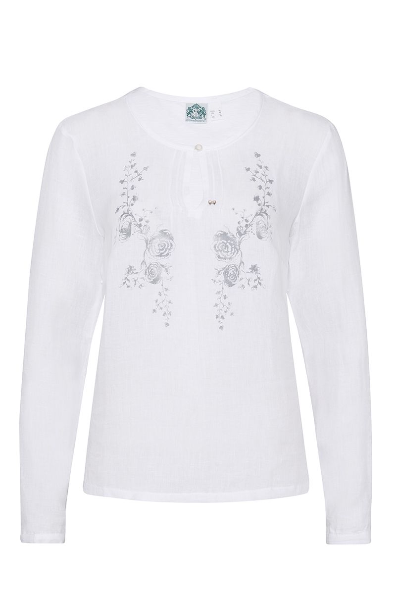 Trachtenbluse langarm weiß grau Winnie 009243 ~ 34