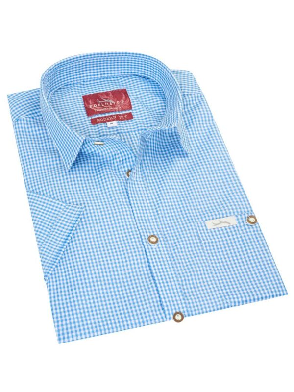 Trachtenhemd kurzarm hellblau kariert Andy 010272 ~ M