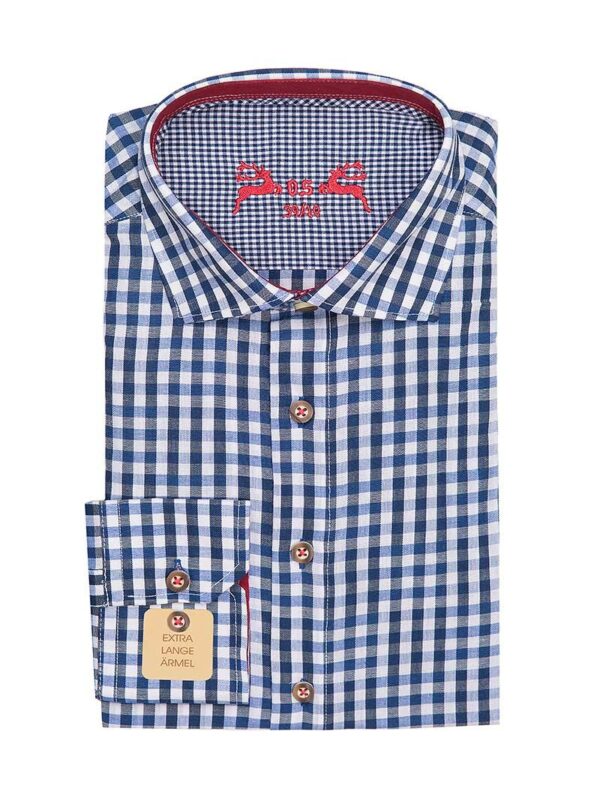 Trachtenhemd langarm blau weiß kariert slimfit 001815 ~ 36