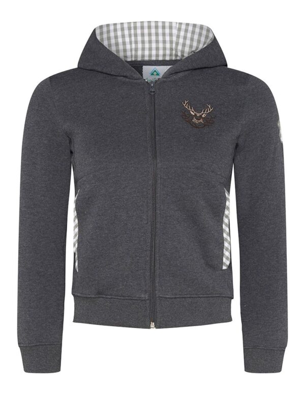 Kinder Kapuzen-Sweatjacke anthrazit mit Hirschstickerei Ben 007991 ~ 86