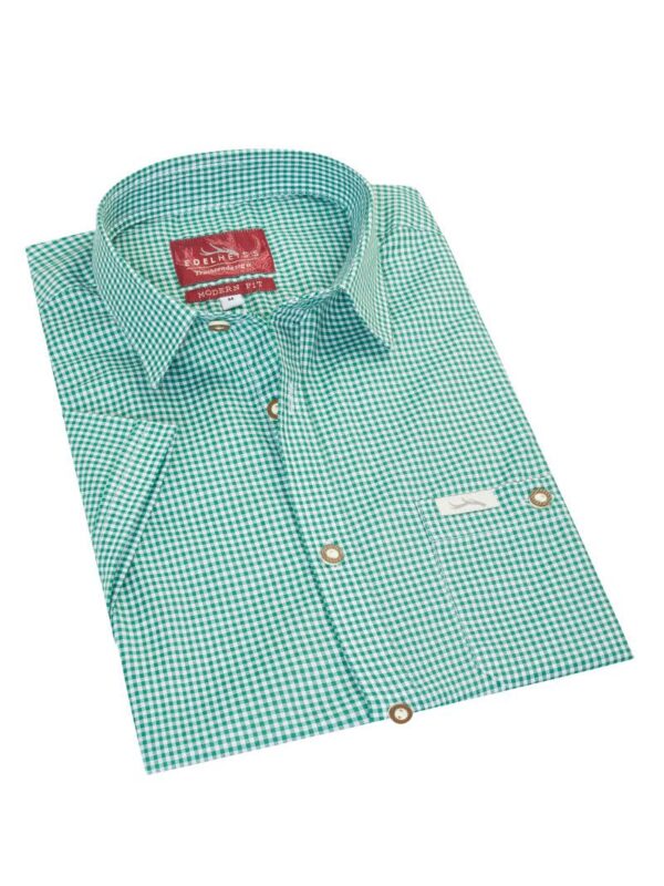 Trachtenhemd kurzarm dunkelgrün kariert Andy 010271 ~ XL