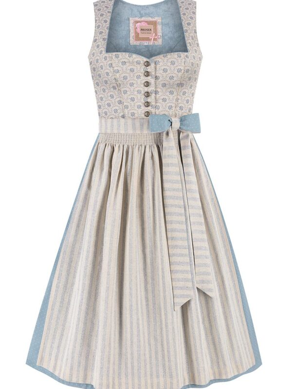Midi Dirndl 70 cm natur blaugrau Melanie 015869 ~ 40