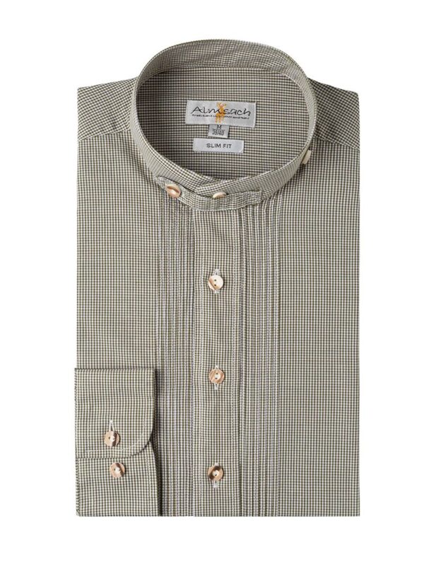 Trachtenhemd langarm grün kariert Leon 004204 - slimfit ~ XS